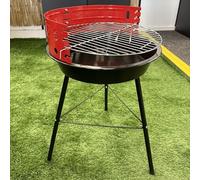 Portable Round Charcoal BBQ Grill, Black Bowl with Red Wind Shield, Chrome-Plated Cooking Grid, Tripod Stand