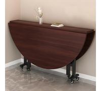 Portable Round Dining Table with 6 Wheels, Drop Leaf Design, Mobile & Stable, Space-Saving for Living Room & Farmhouse, Red Finish, 130cm/51.2in