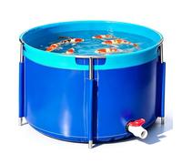 Portable Round Foldable PVC Fish Pond with Galvanized Steel e Leakproof Outdoor Fish Tank with Drain Valve for Backyard Garden Water Feature (39"x32")