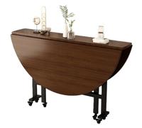 Portable Round Folding Dining Table for Small Spaces Wooden Telescopic Kitchen Table with 6 Casters Ideal for Home Kitchen Dining Room (Black Walnut 62.9in)