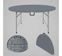 Portable Round Folding nic Table - Sturdy Outdoor Table with Handle 300kg Capaci Perfect for Camping BBQ Garden Grey 120x74cm Lightweight & Easy to Carry