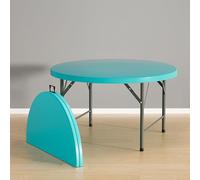 Portable Round Folding Table for nic & Camping 54in Blue Grill Table with Handle Easy Sto for Dining Outdoor Parties & BBQs