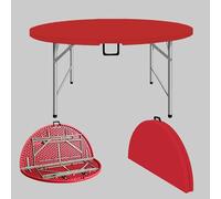 Portable Round Folding Table for Outdoor Picnics, 300Kg Load Capacity, Lightweight Camping Table with Handle & Metal Bracket, Ideal for BBQ, Garden, Home Use (Red, 136x74cm/54x29in)