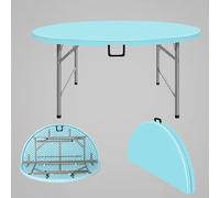 Portable Round Folding Table for Outdoor Use, 300Kg Capacity Picnic Table with Handle, Ideal for Camping, BBQ, Garden Parties - 120x74cm (Blue)
