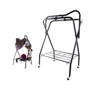 Portable Saddle Rack with Wheels,Freestanding Foldable Saddle Stand with Hook for Reins for Home or Stable Display,Rolling Steel Horse Trailer Organizer Equestrian Accessori