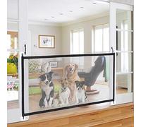Portable Safety Dog Baby Gate Retractable Folding Stair Mesh Pet Gate Easy To Install No Drilling Puppy Barrier for Doorways Hallways Safety Isolation Net Indoor and Outdoor Foldable Dog Fence