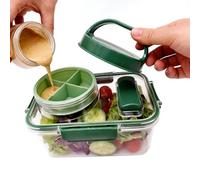 Portable Salad Container - 7.87 Inch Large Capacity Salad Bowl | ABS Leak Proof Lunch Box With Hidden Dress Holder, Snack Box With Lid Fork, Storage