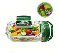 Portable Salad Jar with Folding Fork, 4-Compartment Seasoning Tray & Leakproof Design, Wide-Mouth Mason Jar with Handle for Lunch, Meal Prep, Office & Outdoor Use