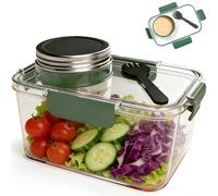 Portable Salad Jar with Side Opening, Upgraded-Leakproof Mason Jar Style Lunch Box, Salad Jar with Side Opening, Large Salad Jar with Hidden Dressing Container