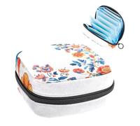 Portable Sanitary Napkin Storage Bag, Menstrual Cup Pouch Feminine Menstruation Pads Bag for Teen Girls, Tampons First Period Kit, Art Border Flowers Watercolor Texture