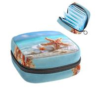 Portable Sanitary Napkin Storage Bag, Menstrual Cup Pouch Feminine Menstruation Pads Bag for Teen Girls, Tampons First Period Kit, Cute Starfish and Flower on The Summer Beach in Sea Water