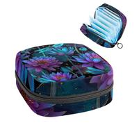 Portable Sanitary Napkin Storage Bag, Menstrual Cup Pouch Feminine Menstruation Pads Bag for Teen Girls, Tampons First Period Kit, Colorful Lotus Flower and Flying Dragonflies Vintage Style