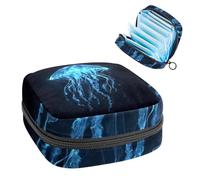 Portable Sanitary Napkin Storage Bag, Menstrual Cup Pouch Feminine Menstruation Pads Bag for Teen Girls, Tampons First Period Kit, Glowing Jellyfish Dark Ocean