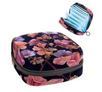 Portable Sanitary Napkin Storage Bag, Menstrual Cup Pouch Feminine Menstruation Pads Bag for Teen Girls, Tampons First Period Kit, Seamless Artistic Botanical Flowers Pattern