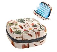 Portable Sanitary Napkin Storage Bag, Menstrual Cup Pouch Feminine Menstruation Pads Bag for Teen Girls, Tampons First Period Kit, Various Wildflowers and Plants Vintage Style