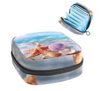 Portable Sanitary Napkin Storage Bag, Menstrual Cup Pouch Feminine Menstruation Pads Bag for Teen Girls, Tampons First Period Kit, Summer Starfish and Seashell on The Beach in Sea Water