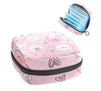 Portable Sanitary Napkin Storage Bag, Menstrual Cup Pouch Feminine Menstruation Pads Bag for Teen Girls, Tampons First Period Kit, Cute Bear Faces and Hearts in Soft Pink Backgroun