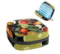 Portable Sanitary Napkin Storage Bag, Menstrual Cup Pouch Feminine Menstruation Pads Bag for Teen Girls, Tampons First Period Kit, Tropical Citrus Fruits Seamless Pattern