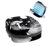 Portable Sanitary Napkin Storage Bag, Menstrual Cup Pouch Feminine Menstruation Pads Bag for Teen Girls, Tampons First Period Kit, Mushroom Full Moon Phase Plants Butterflies in a Dreamy Night Sky