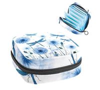 Portable Sanitary Napkin Storage Bag, Menstrual Cup Pouch Feminine Menstruation Pads Bag for Teen Girls, Tampons First Period Kit, Blue Flying Dragonflies on Dandelions