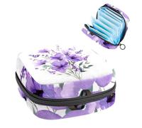 Portable Sanitary Napkin Storage Bag, Menstrual Cup Pouch Feminine Menstruation Pads Bag for Teen Girls, Tampons First Period Kit, Watercolor Purple Lavender Flowers and Leaves