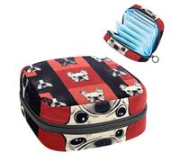 Portable Sanitary Napkin Storage Bag, Menstrual Cup Pouch Feminine Menstruation Pads Bag for Teen Girls, Tampons First Period Kit, Puppy Dogs French Bulldog on Red Plaid Background