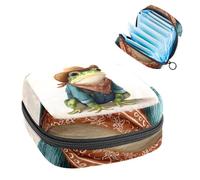 Portable Sanitary Napkin Storage Bag, Menstrual Cup Pouch Feminine Menstruation Pads Bag for Teen Girls, Tampons First Period Kit, Cool Frog Dressed in Western Clothes