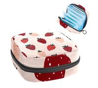 Portable Sanitary Napkin Storage Bag, Menstrual Cup Pouch Feminine Menstruation Pads Bag for Teen Girls, Tampons First Period Kit, Cute Strawberries Summer Fruit Pattern