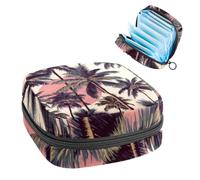 Portable Sanitary Napkin Storage Bag, Menstrual Cup Pouch Feminine Menstruation Pads Bag for Teen Girls, Tampons First Period Kit, Hawaii Tropical Plants Coconut Trees Beach Palms