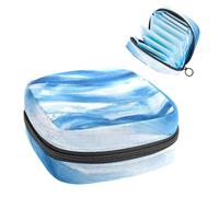 Portable Sanitary Napkin Storage Bag, Menstrual Cup Pouch Feminine Menstruation Pads Bag for Teen Girls, Tampons First Period Kit, Blue and White Watercolor Strokes