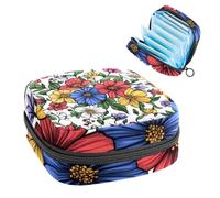 Portable Sanitary Napkin Storage Bag, Menstrual Cup Pouch Feminine Menstruation Pads Bag for Teen Girls, Tampons First Period Kit, Spring Garden Flowers Leaves and Wild Flowers