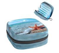 Portable Sanitary Napkin Storage Bag, Menstrual Cup Pouch Feminine Menstruation Pads Bag for Teen Girls, Tampons First Period Kit, Starfish on The Sand Beach in Clear Sea Water