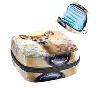 Portable Sanitary Napkin Storage Bag, Menstrual Cup Pouch Feminine Menstruation Pads Bag for Teen Girls, Tampons First Period Kit, Watercolor Summer Flowers Wild Animal Deer
