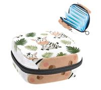 Portable Sanitary Napkin Storage Bag, Menstrual Cup Pouch Feminine Menstruation Pads Bag for Teen Girls, Tampons First Period Kit, Palm Leaves with Animal Zebra on White Background