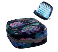Portable Sanitary Napkin Storage Bag, Menstrual Cup Pouch Feminine Menstruation Pads Bag for Teen Girls, Tampons First Period Kit, Lotus Flower Flying Fantasy Dragonflies Vintage Style