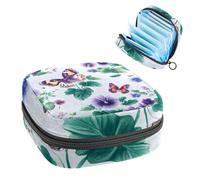 Portable Sanitary Napkin Storage Bag, Menstrual Cup Pouch Feminine Menstruation Pads Bag for Teen Girls, Tampons First Period Kit, Clover Flowers Pansies and Leaves and Butterflies