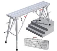 Portable Scaffolding Equipment Adjustable Height, Multipurpose Folding Work Platform Scaffold Tower Stool Bench， Steel Step Ladder, Maximum Bearing 800lbs for Painting, Car Washing, Cleaning