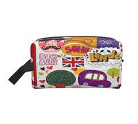 Portable School Newspaper in English Print Toiletry Bag,Multi Functional Lightweight Large Capacity Storage Pouch