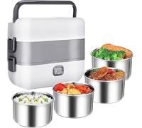 Portable self cooking electric lunch box, mini Rice cooker, 2-layer 4-layer stainless steel steamer food insulation lunch box, suitable for Small office, residence, travel, outdoor, 2L/200W