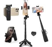 Portable Selfie Stick Tripod with Remote【Pocket Size】 4-in-1 Extendable Cell Phone Tripod【360° Rotation】 Mini Selfie Stick for iPhone Android Phone Holder for Video Recording Live Streaming