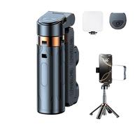 Portable Selfie Tripod: Rotating Phone Mount Holder, Cell Stick for Streaming and Video Recording | JJ02 Small Remote Control, Foldable, Removable, Shutter