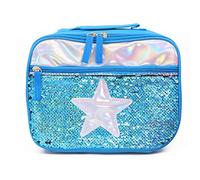 Portable Sequin Lunch Box Bag Insulated Lunch Food Tote Bag Reversible Sequin Mermaid Carry Bag Resistant Cooler Working School Picnics Star Food Storage Bag for Women Man Girl Kids (Blue)