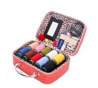 Portable Sewing Kit in Faux Leather Case,Complete DIY Handcraft Set with Needles, Threads & Accessories,Sewing Set for Adults & Travel,Mini Sewing Kit. (Pink)