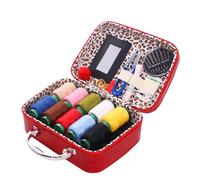Portable Sewing Kit in Faux Leather Case,Complete DIY Handcraft Set with Needles, Threads & Accessories,Sewing Set for Adults & Travel,Mini Sewing Kit. (Red)