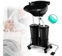 Portable Shampoo Bowl, Shampoo Sink for Washing Hair with Electric Pump, 2 Buckets, Hair Wash Basin Height and Angle Adjustable, for Home Salon