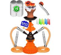 Portable Shisha Set with Everything - 12” Mini Orange Hookah Shisha Pipe for 2 - Complete Shisha Set with Bowl, Foil, Tips, 2 Hoses, Mouthpieces & Tongs