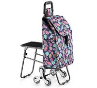 Portable Shopping Cart with Seat Easy Stair Climbing Trolley for Shopping Rest and Mobility - Lightweight Foldable Design for Seniors and Busy Shoppers