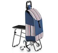 Portable Shopping Cart with SeatEasy Stair Climbing Trolley for Effortless Shopping Rest Convenience Lightweight Folding Design Ideal for Seniors & Busy Shoppers