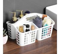 Portable Shower Caddy Basket, Plastic Divided Shower Caddy Basket Cleaning Supplies Organizer with Compartments and Handle, Ideal for Bathroom, Bedroom, Kitchen, Garden (White)