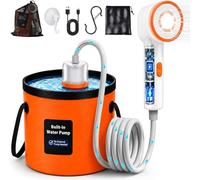 Portable Shower for Camping, 6000mAh Rechargeable Camping Shower with Foldable Bucket, Storage Bag, Filtered Shower Head, Outdoor Camp Shower Pump for Hiking, RV, Traveling, Car Washing, Pet Bath